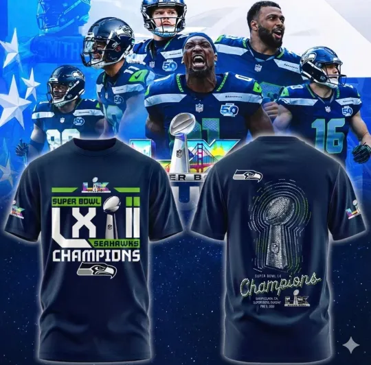 Discover Seattle Seahawkss Super B.owl LX Champions 2026 Blue Hoodie Shirt