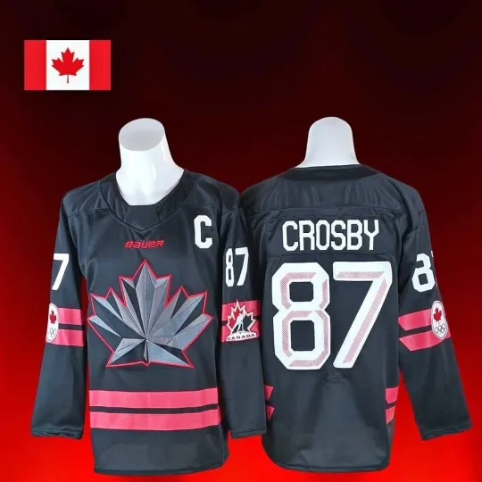 Discover Team Canada Olympics Hockey 2026 Sidney Crosby #87 Sewn Jersey Small Black NEW