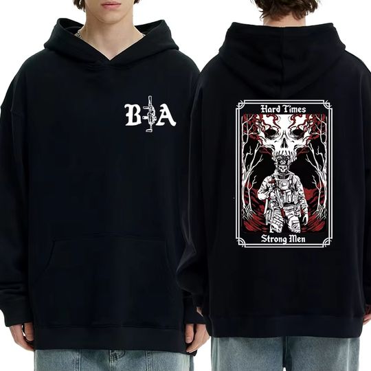 Discover Hard Times 2025 Brothers In Arms Double Sided printed Hoodies Men Women vintage Hip Hop streetwear Unisex Fleece Sweatshirt Coat