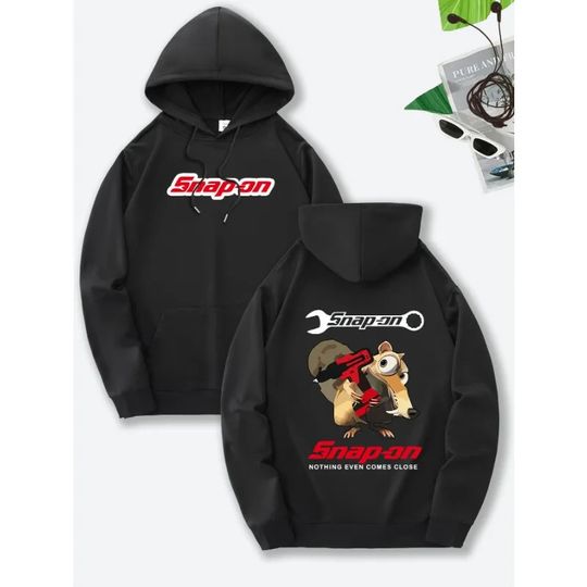 Discover Snap on's new men's fashionable hoodie with a casual front pocket and a slightly elastic drawstring, suitable for all seasons