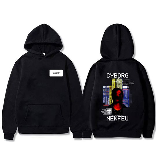 Discover Rapper Nekfeu Cyborg Graphic Hoodie Men Women Hip Hop Fashion Pop Music Pullover Male Casual Vintage Fleece Hooded Sweatshirt