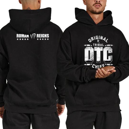 Men's Black Roman Reigns OTC 10 Star Pullover Hoodie Women's Street Leisure Sports Pullover