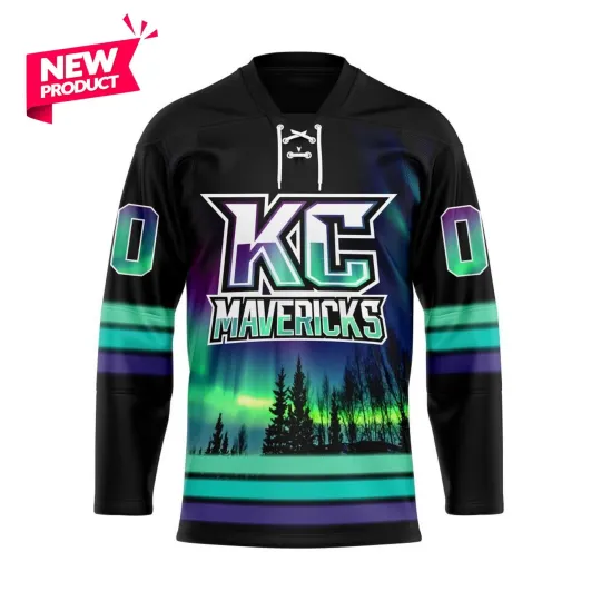 Kansaas City Mavericks Special Design With Northern Lights Lace Hockey Shirt