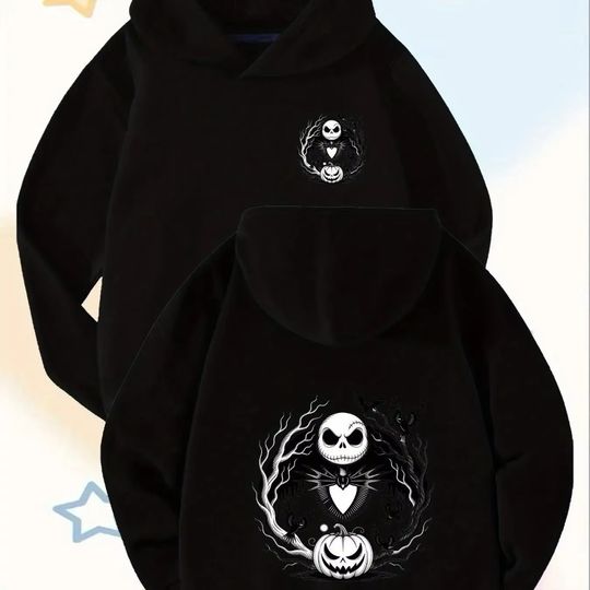 Discover Disney Nightmare Jack Skellington Hoodie Men's and Women's Double sided Printed Black and White Sportswear Top Cotton
