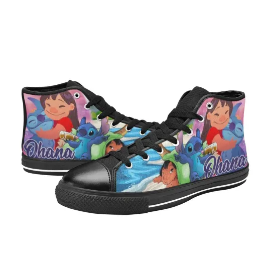 Discover Ohana Lilo And Stitch Sneakers Mens Custom High Top Canvas Shoes
