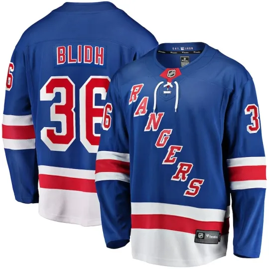 New York Rangers Anton Blidh #36 Fanatics Branded Blue Home Breakaway NHL Jersey