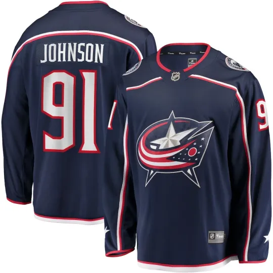 Discover Columbus Blue Jackets Kent Johnson #91 Fanatics Navy Home Breakaway NHL Jersey