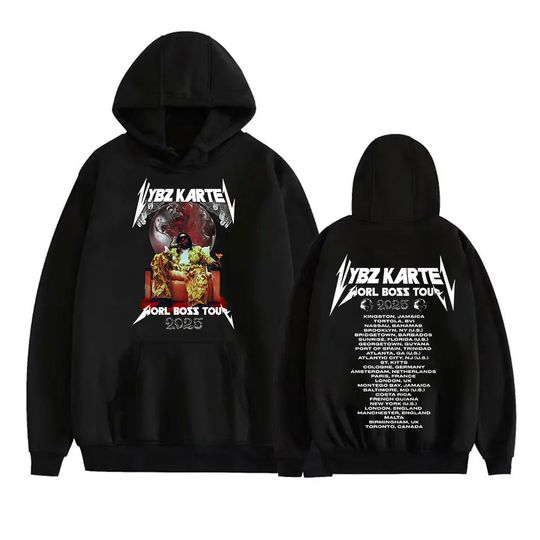 Discover Rapper Vybz Kartel World Tour 2025 Hoodie Men's Punk Hip Hop Pullover Sweatshirt Man Gothic Fashion Oversized Hoodies Streetwear