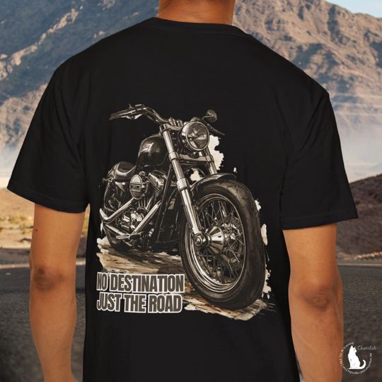 Discover Motorcycle T-Shirt for Men | Back Print Biker Gift for Dad | No Destination Just the Road