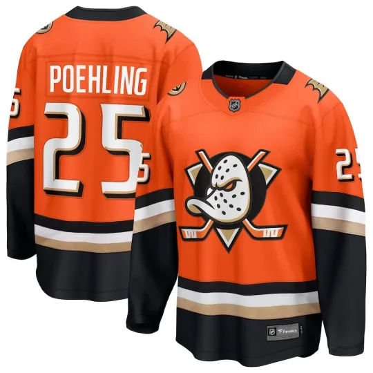 Discover Anaheim Ducks Ryan Poehling #25 Fanatics Orange Home Breakaway NHL Jersey