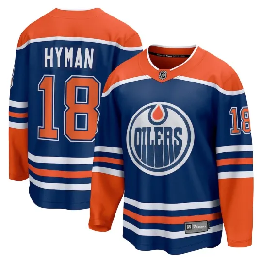 Discover Edmonton Oilers Zach Hyman #18 Fanatics Branded Royal Home Breakaway NHL Jersey