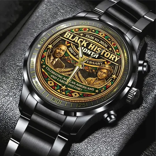 Discover Black History Month 100th Anniversary 2026 Black Stainless Steel Watch