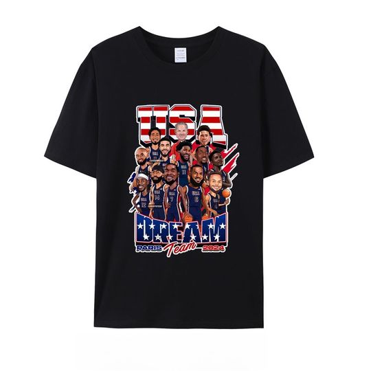 Summer Men's USA Dream Team Jersey Round Neck Short Sleeved Durant James Curry Print Shooting Sports Fan Pure Cotton T-shirt