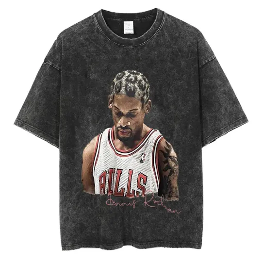 Discover Dennis Rodman Basketball Graphic T-Shirt Men's Vintage Washed Short Sleeve T-shirts Y2k Men Hip Hop Oversized T Shirt Streetwear