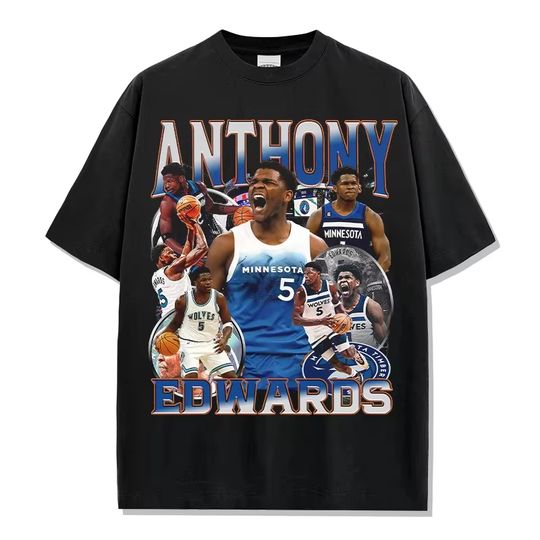 2026 New Anthony Edwards Printed Short Sleeve T-Shirt, High Street Vintage Small Neckline Men's and Women's Top