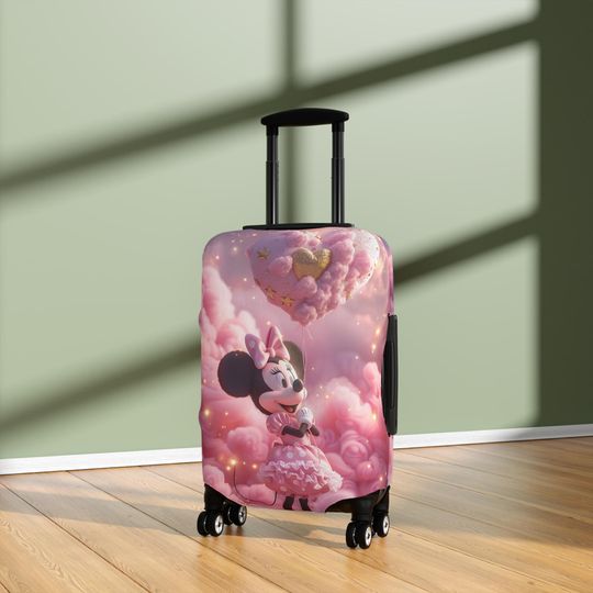 Discover Pink Minnie Mouse Luggage Cover, Cloud Heart Disney Suitcase Protector