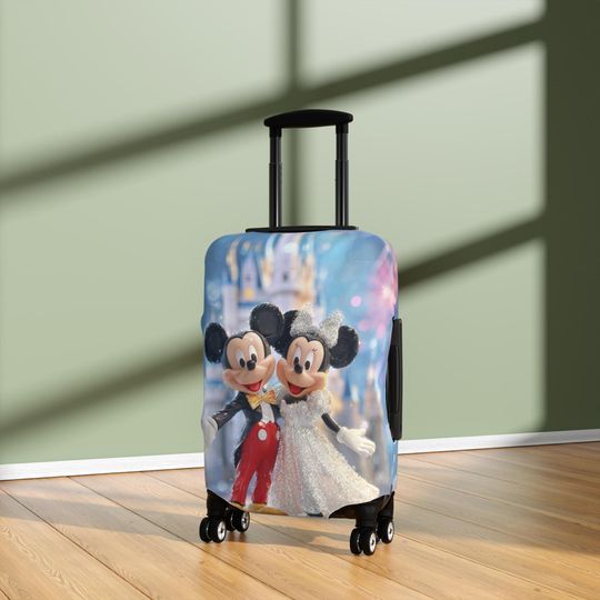 Discover Disney Mickey Minnie Wedding Suitcase Cover, Cute Luggage Sleeve, Travel Gift for Her, Honeymoon Luggage Protector, Travel Cover