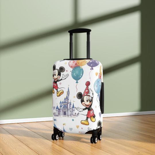 Discover Mickey Mouse Luggage Cover, Disney Castle Balloons, Travel Suitcase Protector