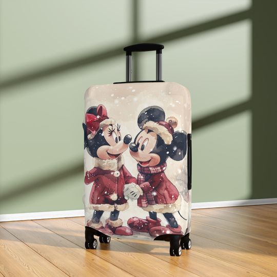 Discover Mickey & Minnie Christmas Luggage Cover, Holiday Travel Suitcase Protector