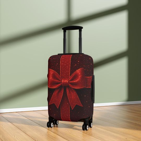 Discover Red Glitter Bow Luggage Cover, Holiday Suitcase Protector