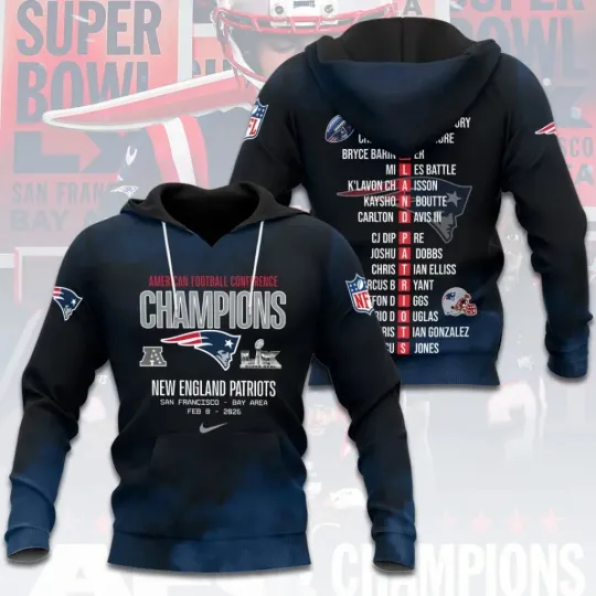Discover Patriotss 2025 Champions 3D Apparel Hoodie