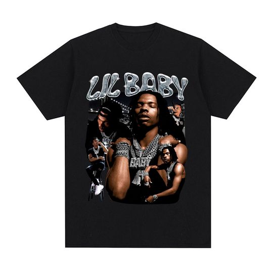 Discover Hip Hop Rapper Lil Baby T Shirt Vintage Men Graphic Tee Shirt Oversized Cotton Casual Short Sleeve Oversized T-shirts Streetwear