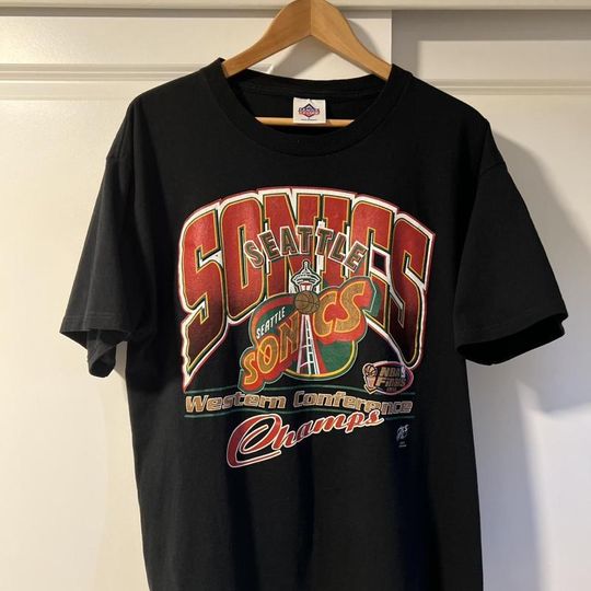 Discover Vtg Seattle Supersonics 90S Logo Champs T Shirt Black Tee Basketball Team