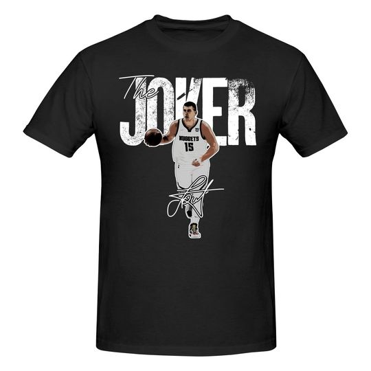 Discover Funny Nikola Jokic The Joker Basketball Denver Signature Men's Printed T-Shirt Unisex T shirtKawaii