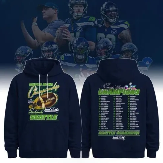 Discover Seahawks Championship 25-26 Blue Hoodie