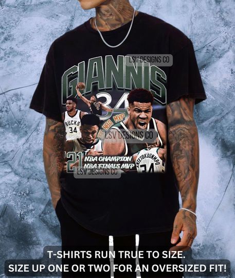 Giannis Antetoko Graphic Tee Shirt 90s Vintage x Bootleg Style Rap Tee Retro Shirt Basketball Birthday Gift for Men Women U