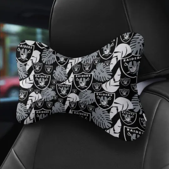 Las Vegas Raiders Car Headrest Covers Set of 2 Neck Travel Pillows