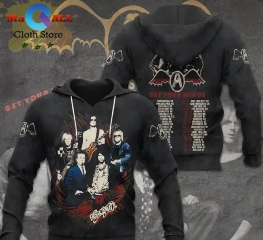 Discover Aerosmith Get your Wings Music Band Black Hoodie 3d GLC060528