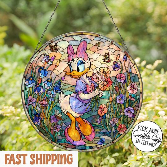 Discover Daisy Floral Christmas Suncatcher, Disney Duck Tales and Characters Holiday Decor
