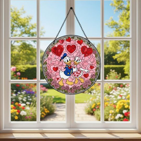 Discover Custom Donald Duck Couple Suncatcher - Window Hanging Disney Home Decor for Valentine's Day