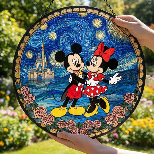 Discover Mickey and Minnie Suncatcher Starry Night Romantic Gift Wedding Anniversary Window Hanging Decor Housewarming Decoration