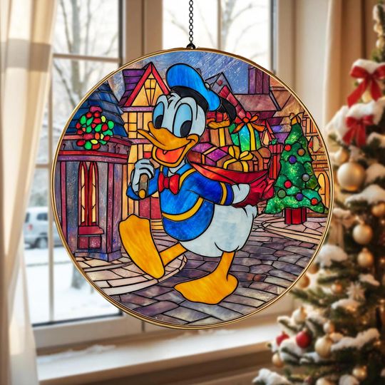 Donald Duck Christmas Suncatcher Ornament, Disney Character Decor, Holiday Lights, Kids Room Decor