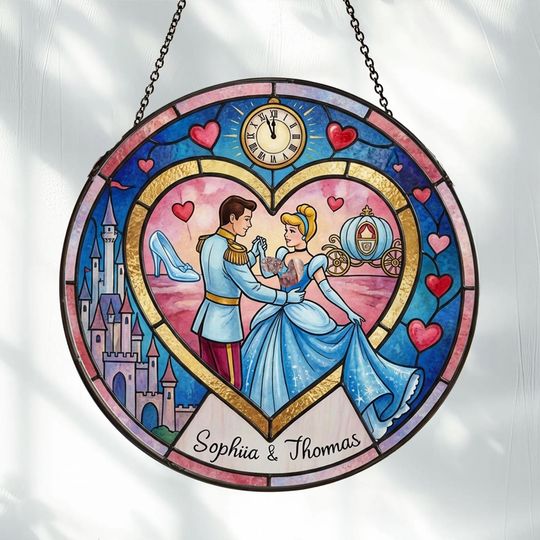 Discover Disney Cinde & Princess Couple Stained  Suncatcher, Romantic Anniversary Gift, Princess Lover Decor