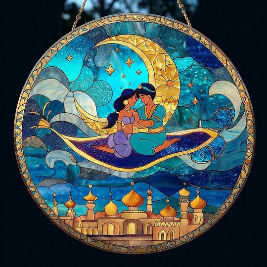 Disney Aladdin Stained Sun Catcher with Jasmine & Aladdin Couple Decor