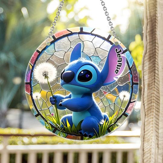 Custom Stitch Stained Glass Suncatcher - Personalized Lilo and Stitch Window Hanging, Disney Sun Catcher Gift, Stitch Fans Decor