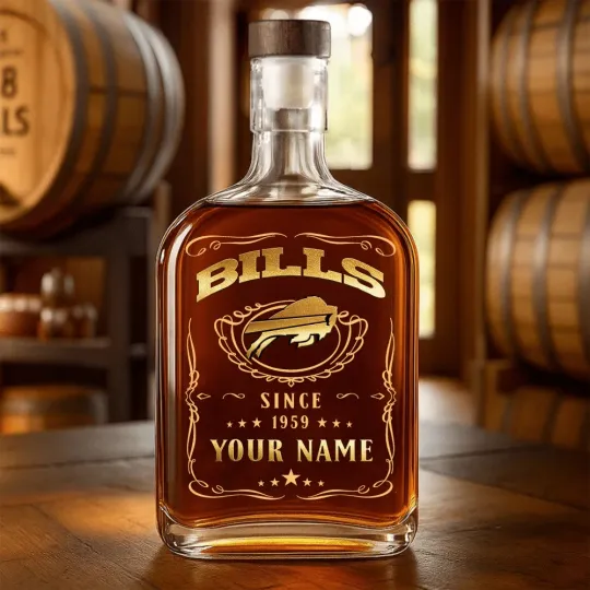 Discover Personalized Buffalo Football Billss Team Whiskey Decanter Whiskey Bottle