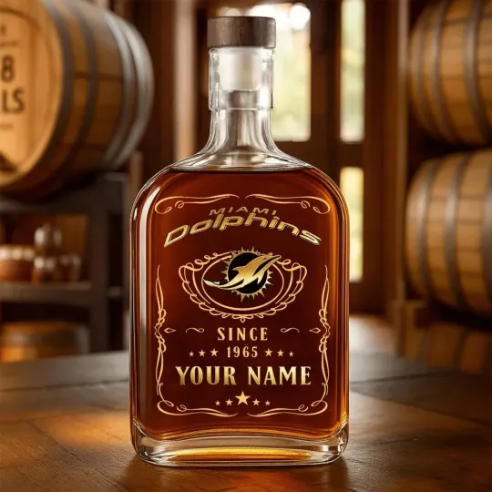 Discover Personalized Miami Football Dolphinss Team Whiskey Decanter Whiskey Bottle