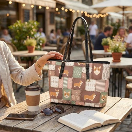 Discover Patchwork Corgi Leather Tote Bag for Dog Moms