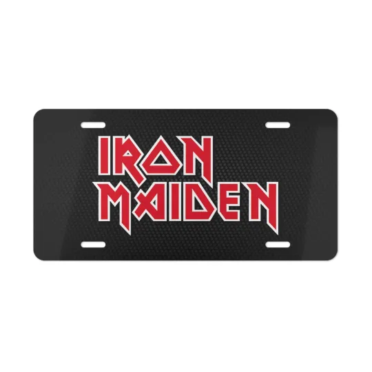 Discover Iron Maiden, License Plate Car Tag Metal Aluminum (Carbon Fiber Simulation)