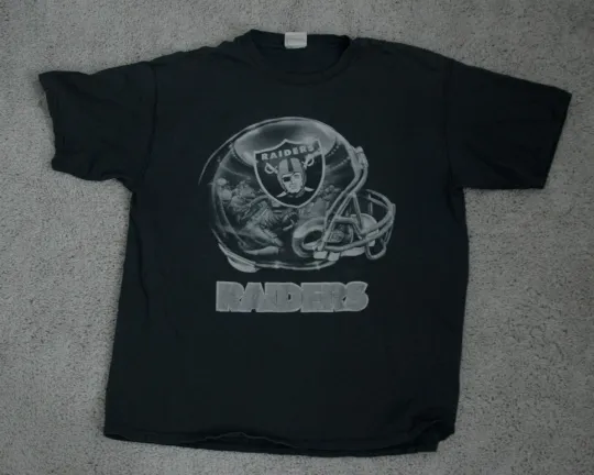 Discover Vintage Raiders Short Sleeve T-Shirt - XL- Silver & Black football Football