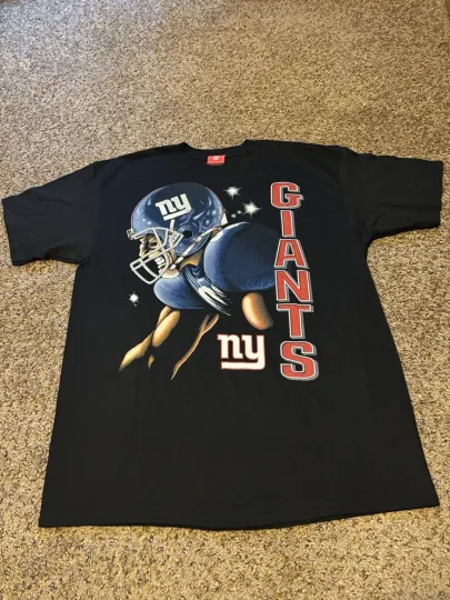 Discover Vintage Y2K EUC New York Giants football Big Graphic T-Shirt XL Black Football Tee