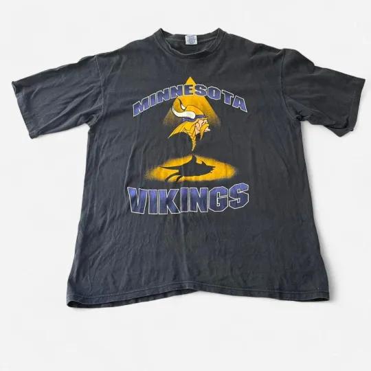 VTG MINNESOTA VIKINGS logo 90's STARTER T Shirt tee black LG football Football