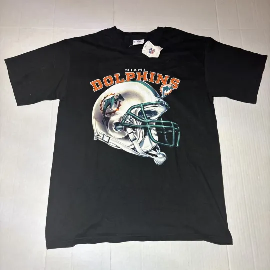 Vintage Miami Dolphins Football Helmet Tee Black Size M Mens T Shirt football