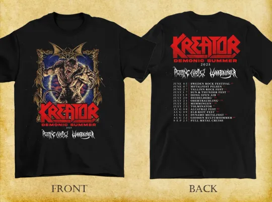 Discover Double Sided Kreator Band Summer European Tour 2025 T-Shirt Black Unisex