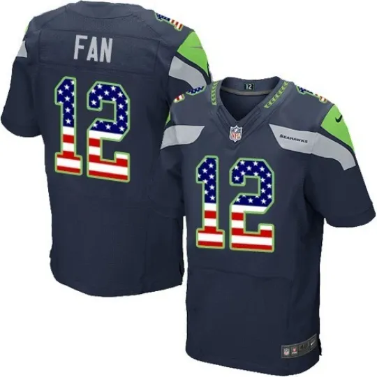 Discover Men's 12th Fan Seahawkss Elite USA Flag Fashion Home Jersey - Navy Blue