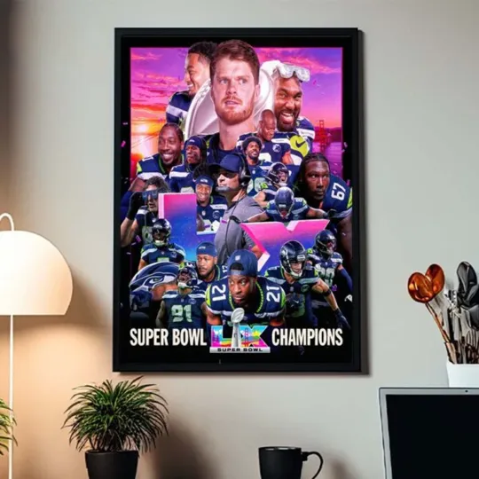 Discover Seattlle Seahawkss Are Super B.owll LX Champions 2026 Poster,